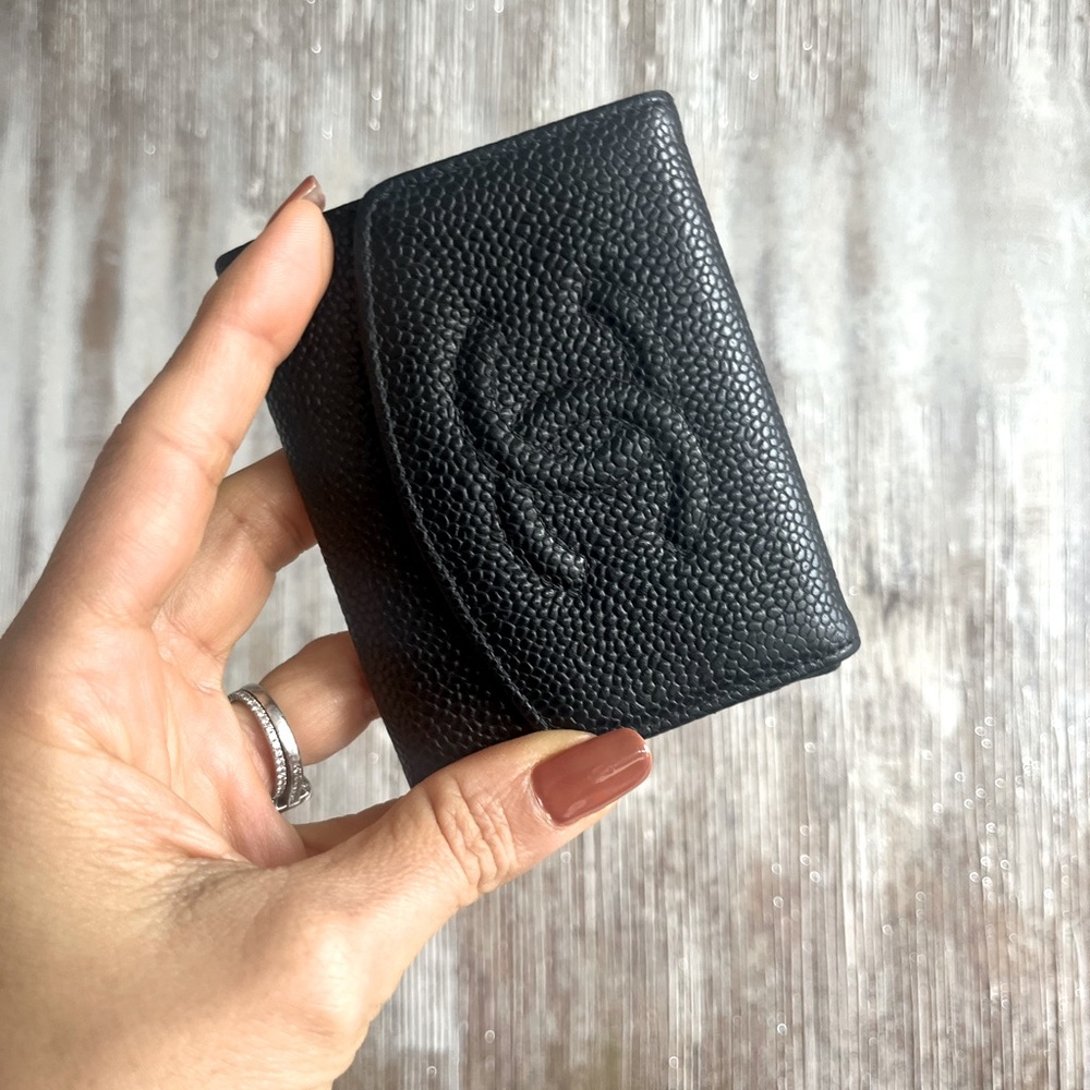 Chanel caviar timeless CC Flap mini card wallet Black